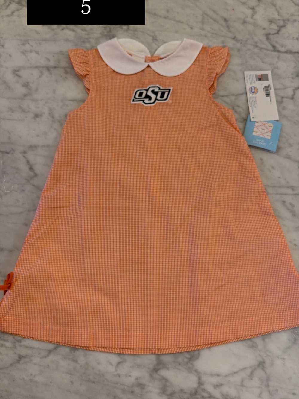 Oklahoma state Girls' Orange Gingham Dress with Peter Pan Collar